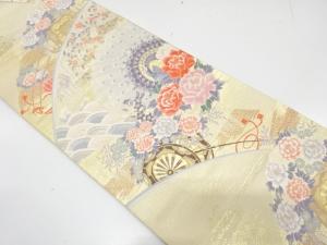 花車に孔雀模様織り出し　袋帯